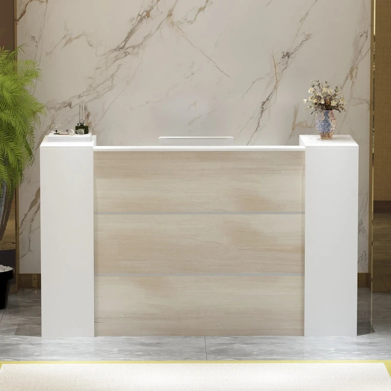 70.9-inch Reception Desk with Scratch-Resistant Laminate Finish - White and Ivory