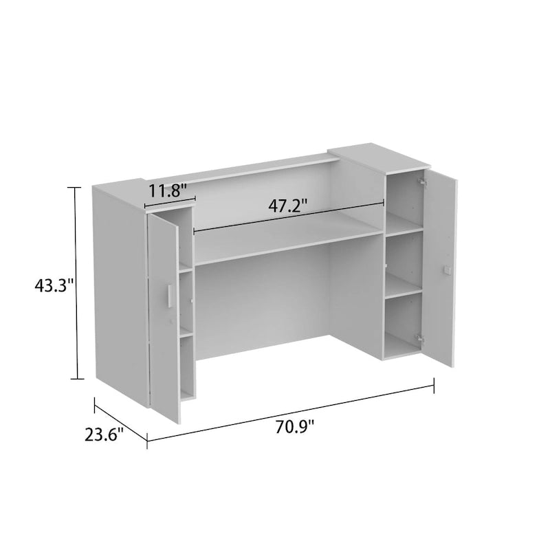70.9-inch Reception Desk with Scratch-Resistant Laminate Finish - White and Ivory
