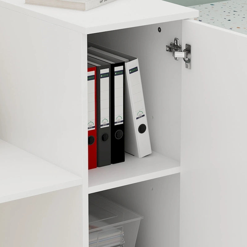 70.9-inch Reception Desk with Scratch-Resistant Laminate Finish - White and Ivory