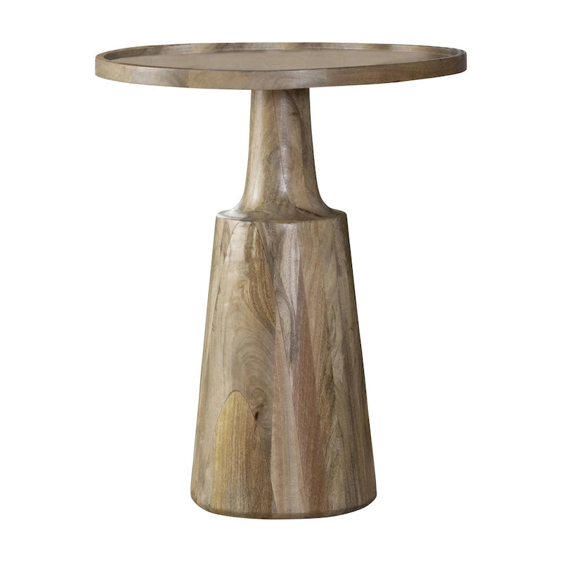 Round Mango Wood Pedestal Accent Table - Natural or Black Stain