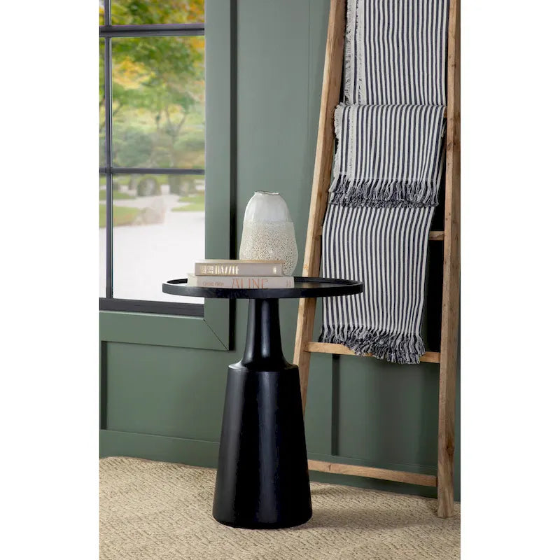 Round Mango Wood Pedestal Accent Table - Natural or Black Stain