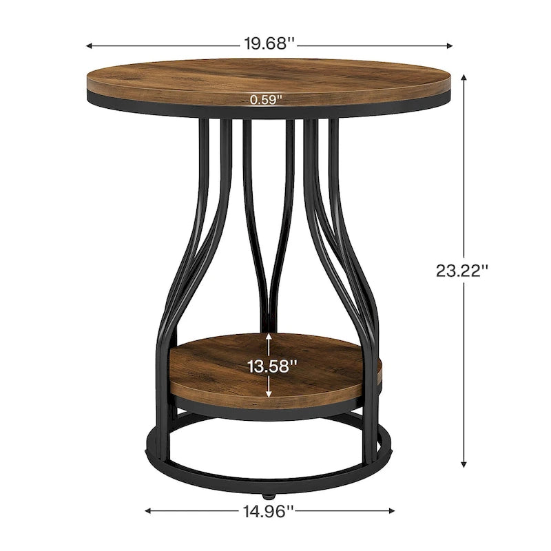 2-Tier Round Side Table in White and Gold with Metal Frame