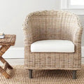 British Colonial Woven Rattan Barrel Chair with Cushion - 29W x 27D x 33H in.