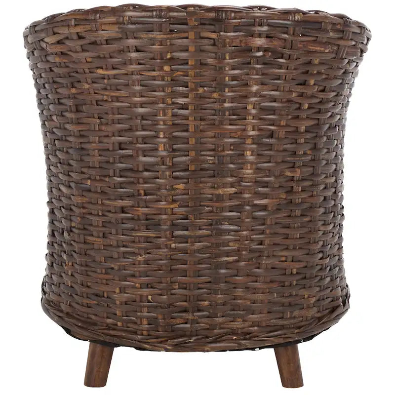British Colonial Woven Rattan Barrel Chair with Cushion - 29W x 27D x 33H in.