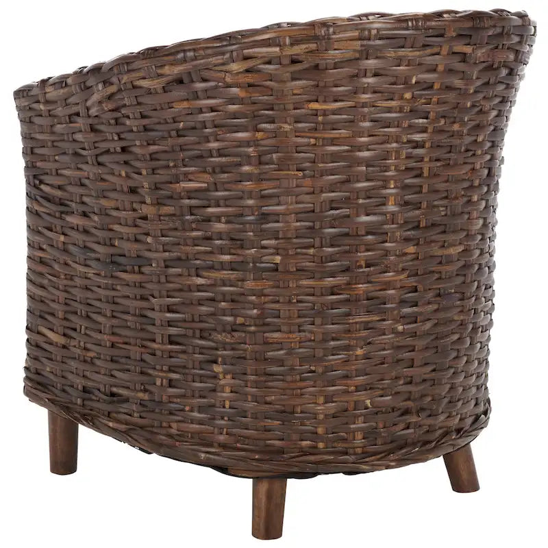British Colonial Woven Rattan Barrel Chair with Cushion - 29W x 27D x 33H in.