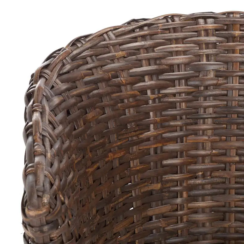 British Colonial Woven Rattan Barrel Chair with Cushion - 29W x 27D x 33H in.