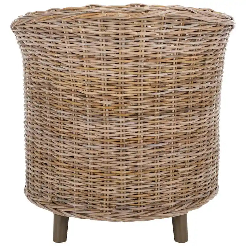 British Colonial Woven Rattan Barrel Chair with Cushion - 29W x 27D x 33H in.