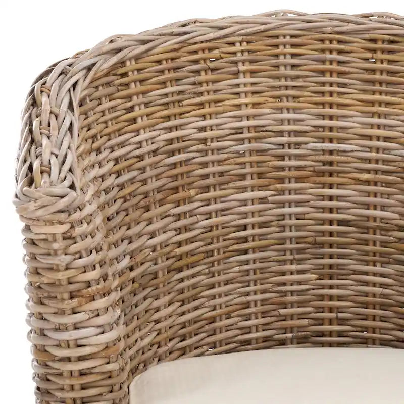 British Colonial Woven Rattan Barrel Chair with Cushion - 29W x 27D x 33H in.