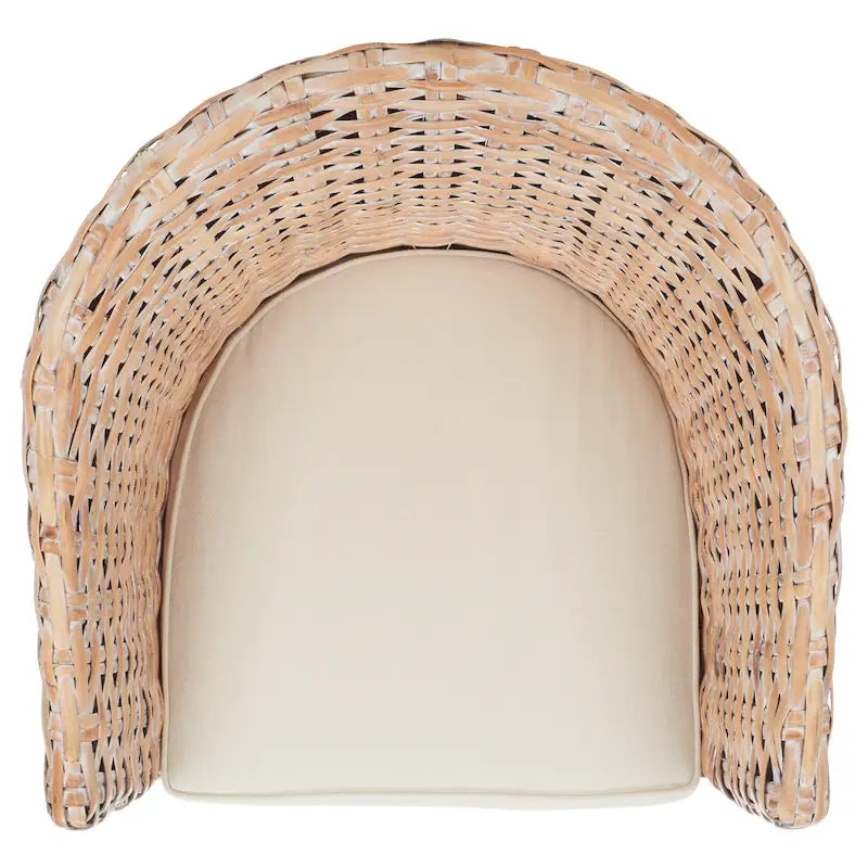 British Colonial Woven Rattan Barrel Chair with Cushion - 29W x 27D x 33H in.