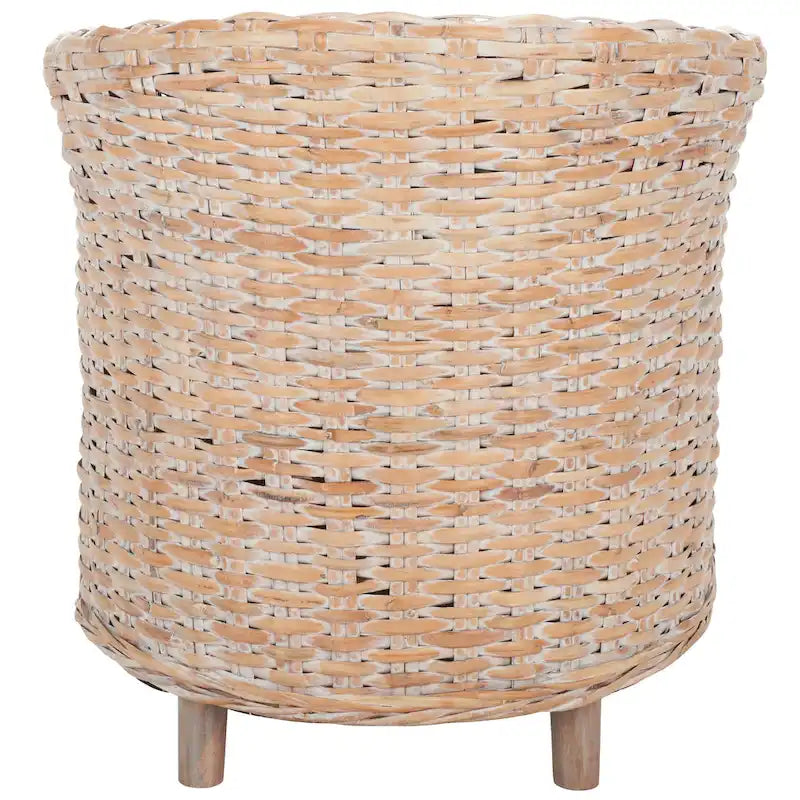 British Colonial Woven Rattan Barrel Chair with Cushion - 29W x 27D x 33H in.