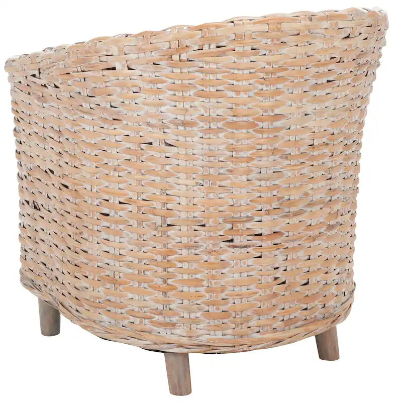 British Colonial Woven Rattan Barrel Chair with Cushion - 29W x 27D x 33H in.