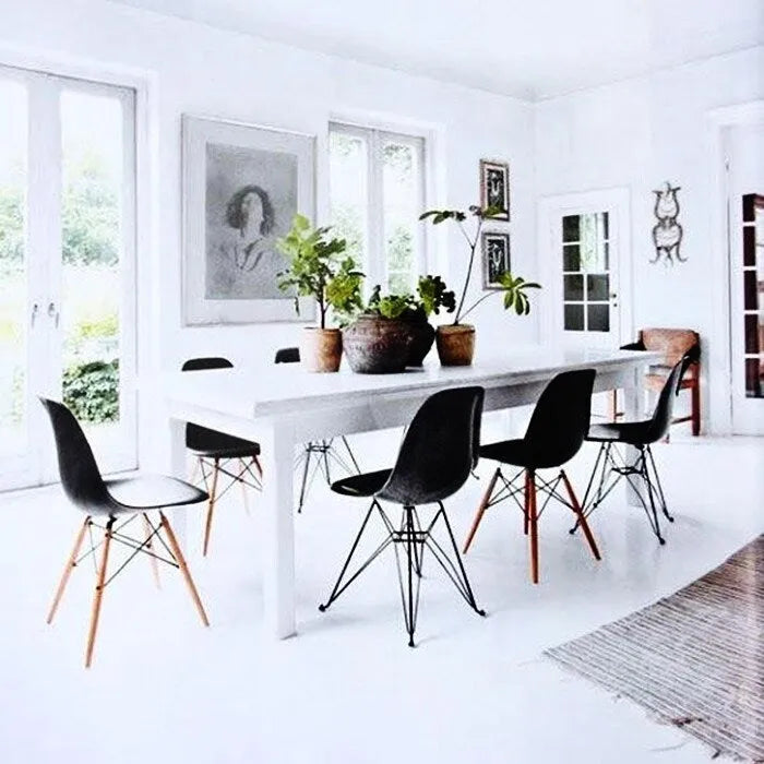 Modern Molded Plastic Dining Chair with Eiffel Wire Legs