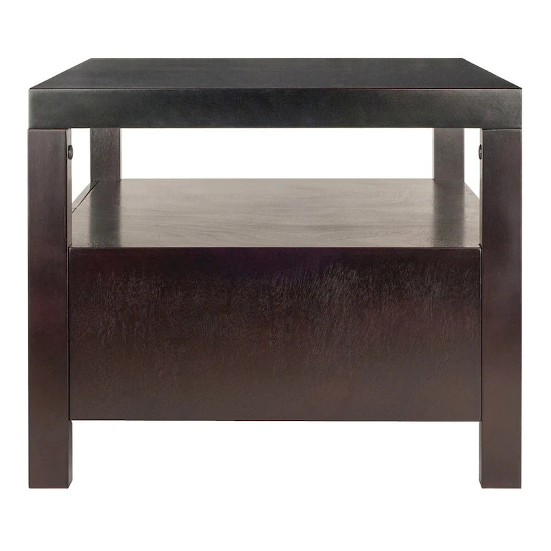 Scandinavian-Style Coffee Table with 2 Drawers and Shelf - Espresso