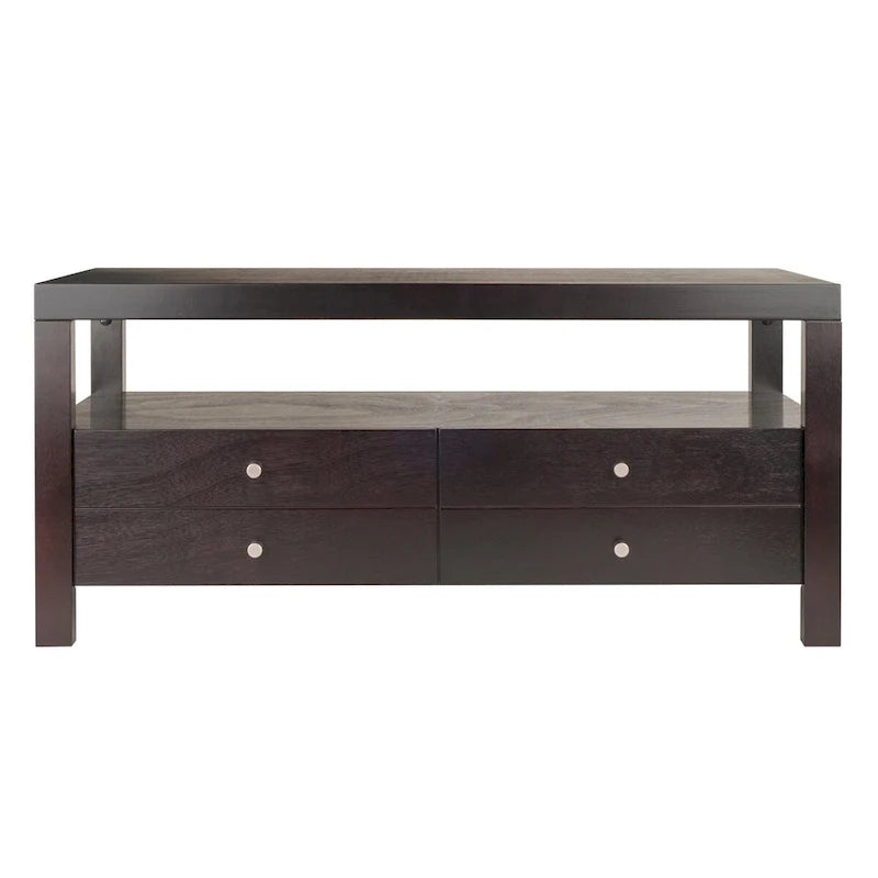 Scandinavian-Style Coffee Table with 2 Drawers and Shelf - Espresso