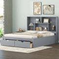 Queen Size Platform Bed with 4-Shelf Storage Headboard and 2 Under-Bed Drawers