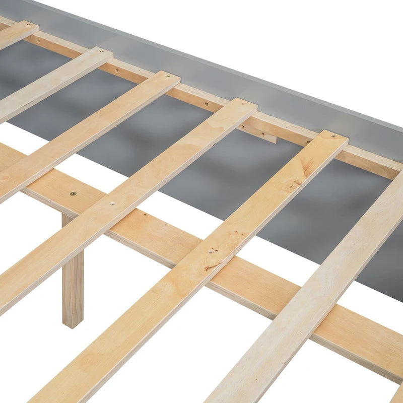 Queen Size Platform Bed with 4-Shelf Storage Headboard and 2 Under-Bed Drawers