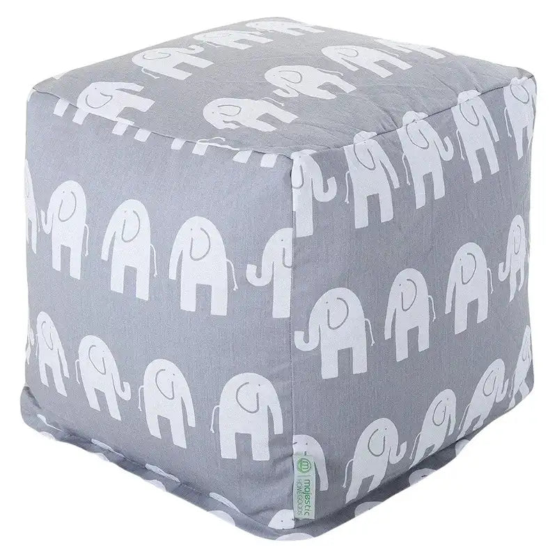 Pouf ottomano cubo da interno con stampa di elefanti e rivestimento lavabile - 17x17 in.