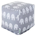 Pouf ottomano cubo da interno con stampa di elefanti e rivestimento lavabile - 17x17 in.