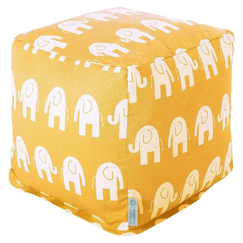 Pouf ottomano cubo da interno con stampa di elefanti e rivestimento lavabile - 17x17 in.