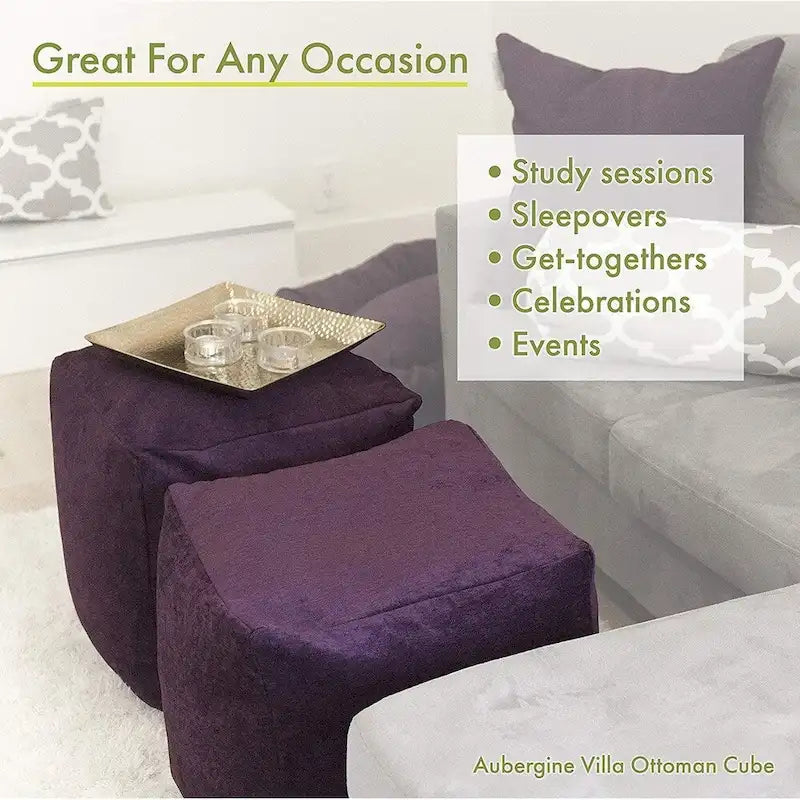 Pouf ottomano cubo da interno con stampa di elefanti e rivestimento lavabile - 17x17 in.