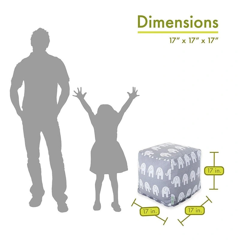 Pouf ottomano cubo da interno con stampa di elefanti e rivestimento lavabile - 17x17 in.