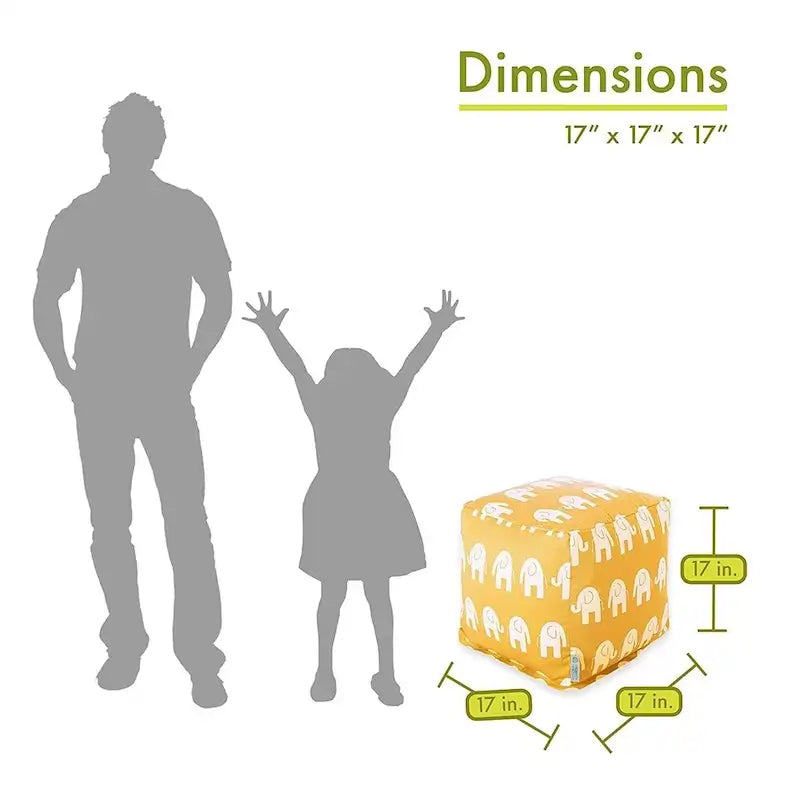 Pouf ottomano cubo da interno con stampa di elefanti e rivestimento lavabile - 17x17 in.