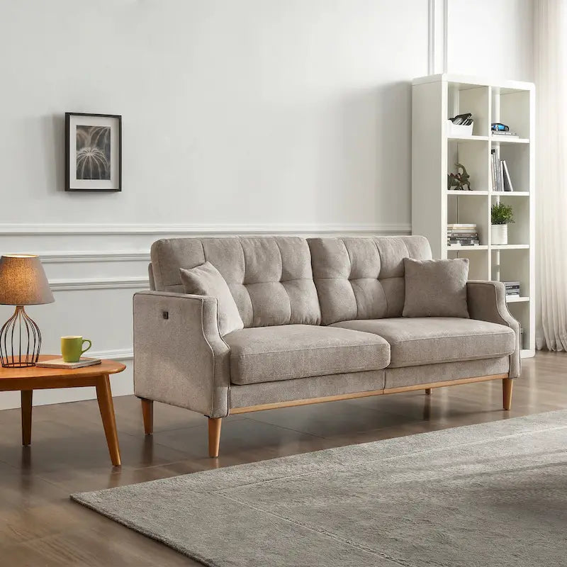 3-Seater Loveseat Sofa with USB Outlet and Button-Tufted Back