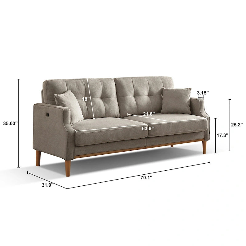 3-Seater Loveseat Sofa with USB Outlet and Button-Tufted Back