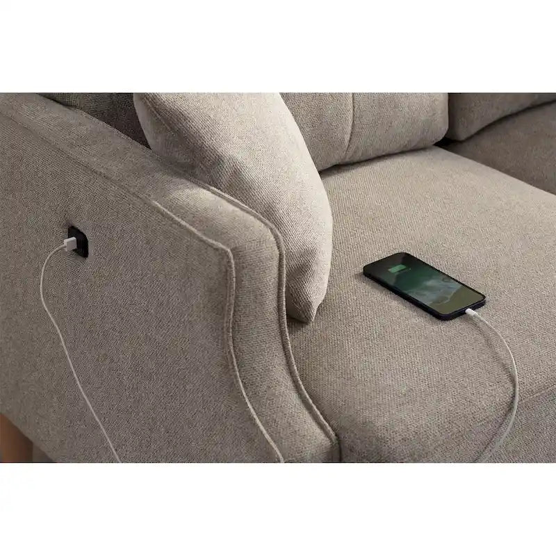 3-Seater Loveseat Sofa with USB Outlet and Button-Tufted Back