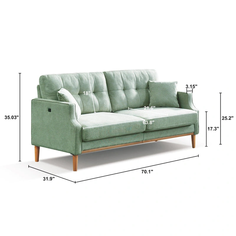 3-Seater Loveseat Sofa with USB Outlet and Button-Tufted Back