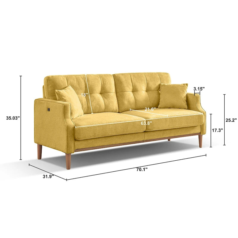 3-Seater Loveseat Sofa with USB Outlet and Button-Tufted Back