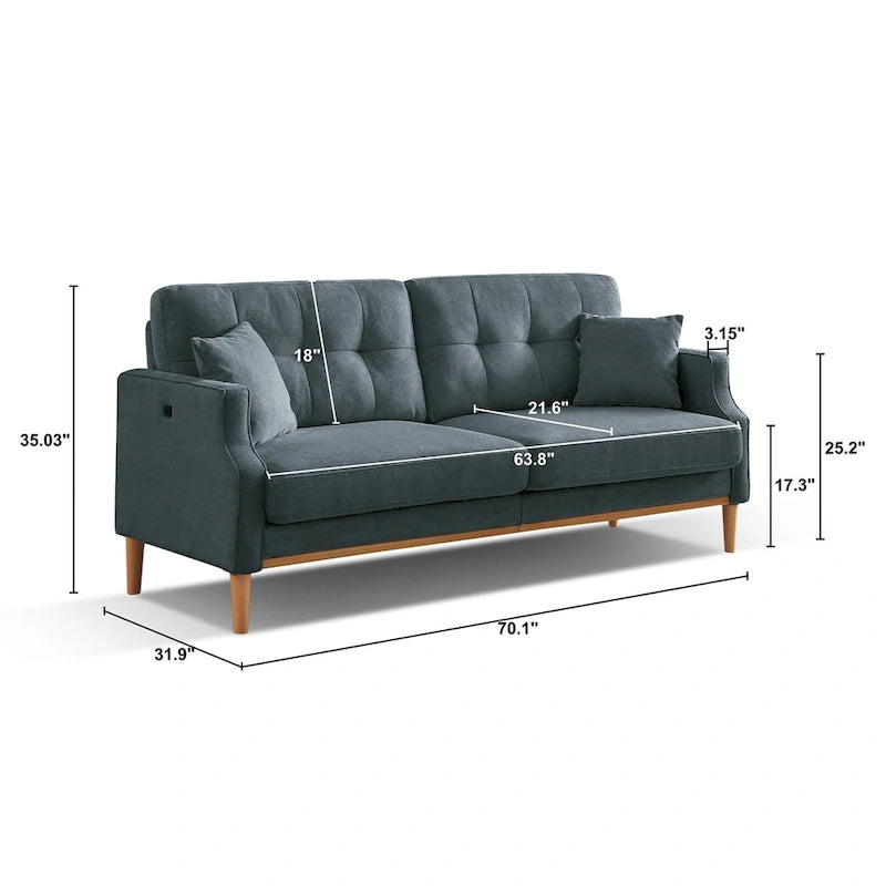 3-Seater Loveseat Sofa with USB Outlet and Button-Tufted Back