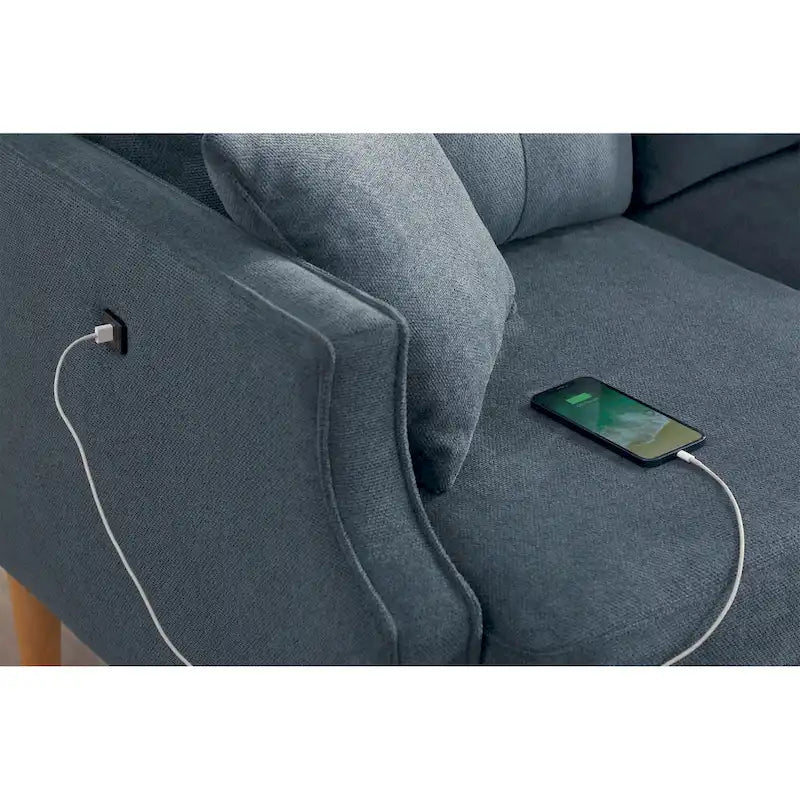 3-Seater Loveseat Sofa with USB Outlet and Button-Tufted Back