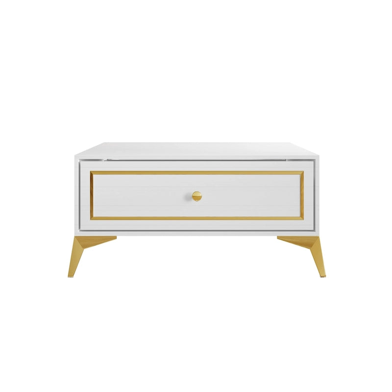 Modern Square Coffee Table with Drawer and Gold Handles - 31.72 in.