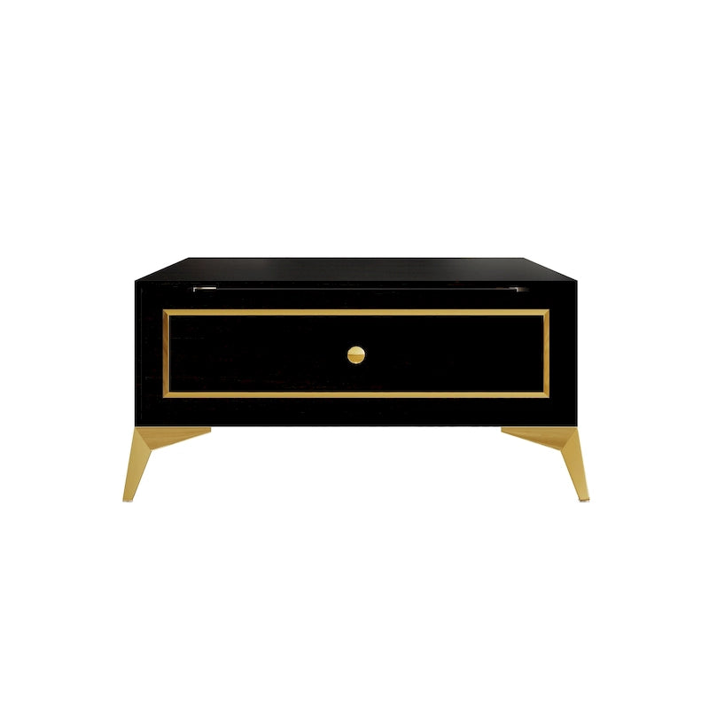 Modern Square Coffee Table with Drawer and Gold Handles - 31.72 in.