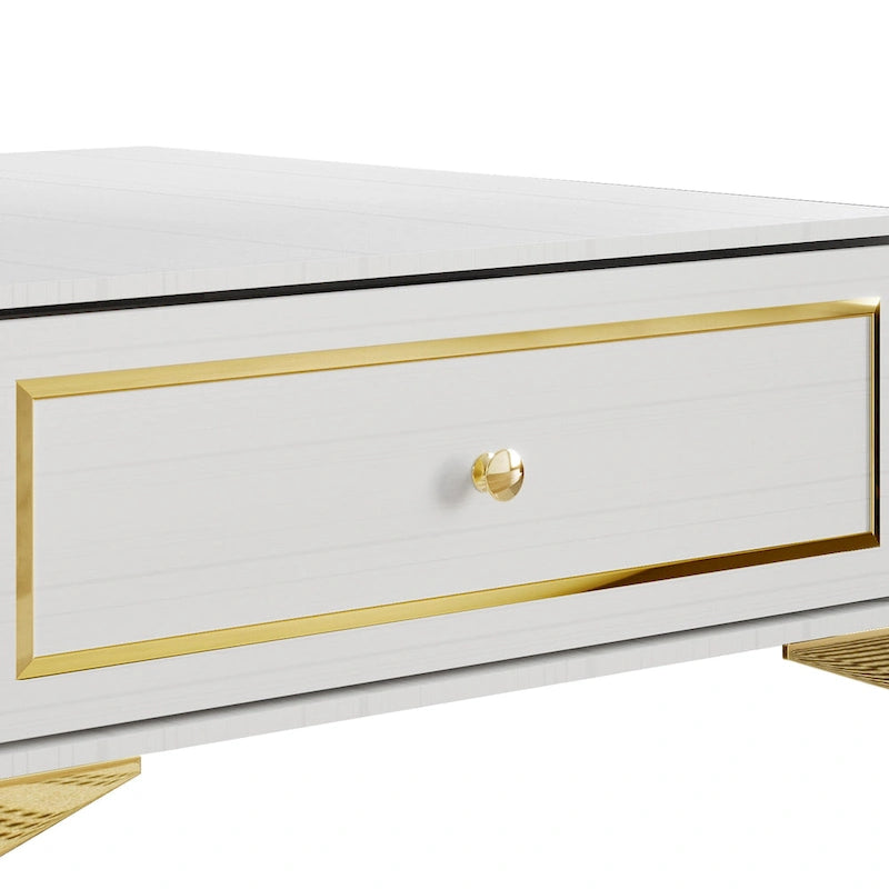 Modern Square Coffee Table with Drawer and Gold Handles - 31.72 in.