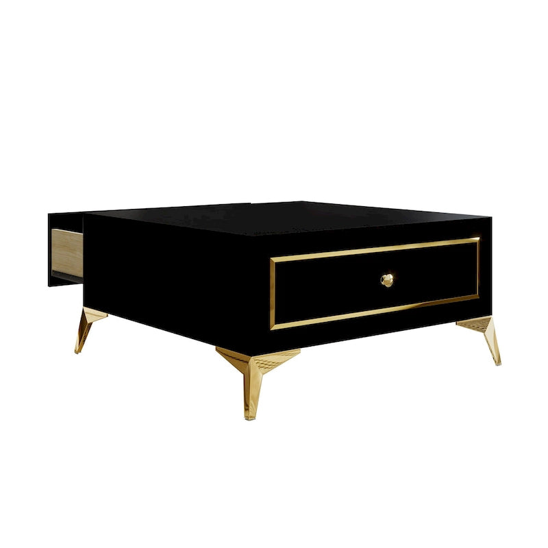Modern Square Coffee Table with Drawer and Gold Handles - 31.72 in.
