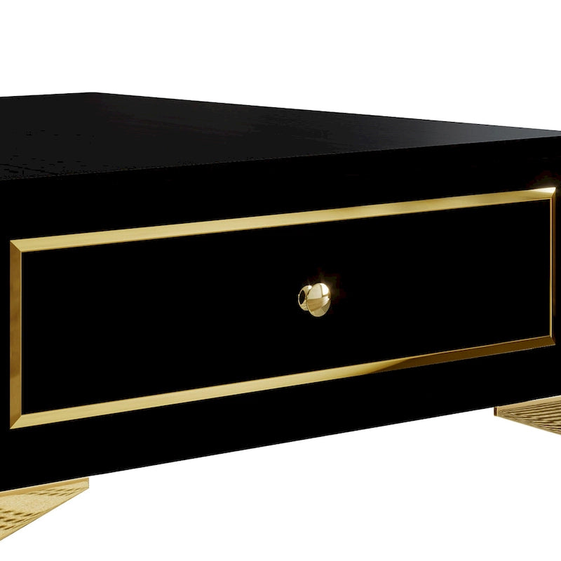Modern Square Coffee Table with Drawer and Gold Handles - 31.72 in.