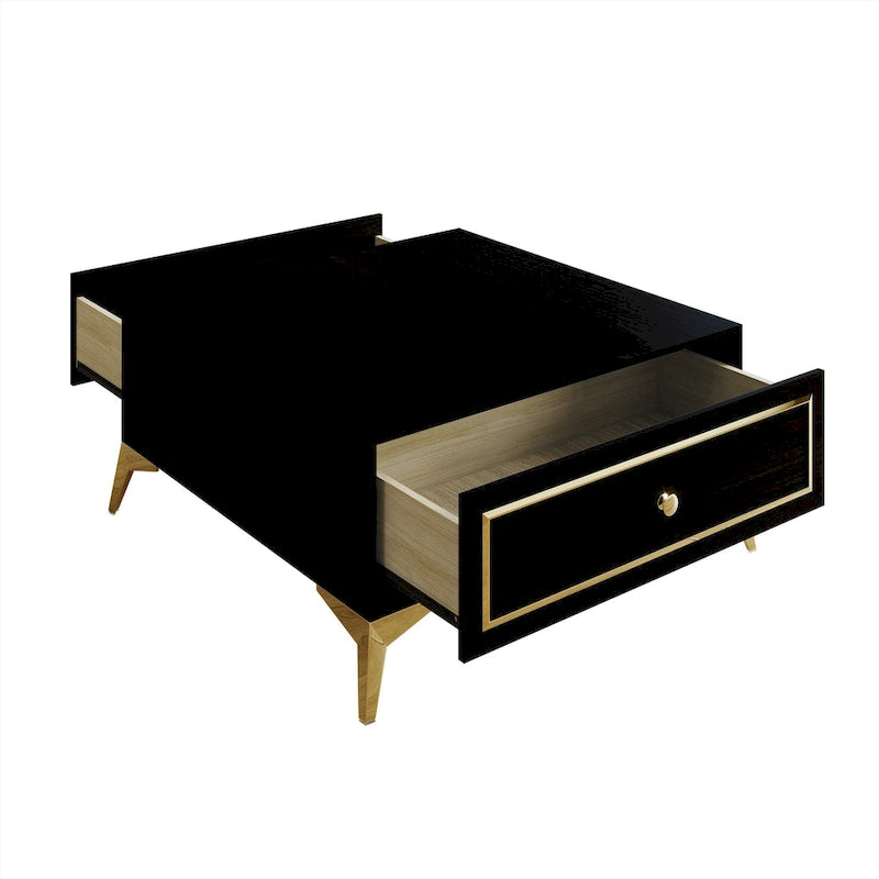 Modern Square Coffee Table with Drawer and Gold Handles - 31.72 in.