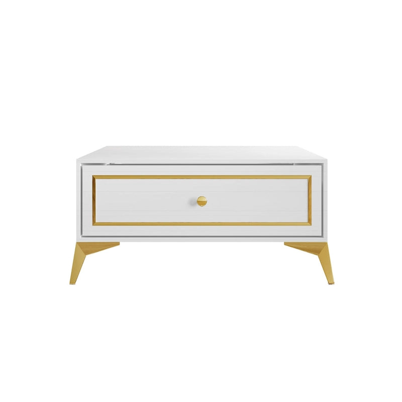 Modern Square Coffee Table with Drawer and Gold Handles - 31.72 in.