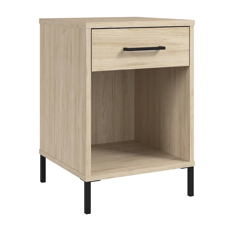 Living Room End Table with Drawer, Fixed Shelf, and Steel Feet