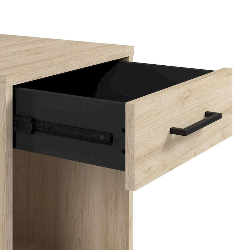 Table d'appoint de salon avec tiroir, étagère fixe et pieds en acier