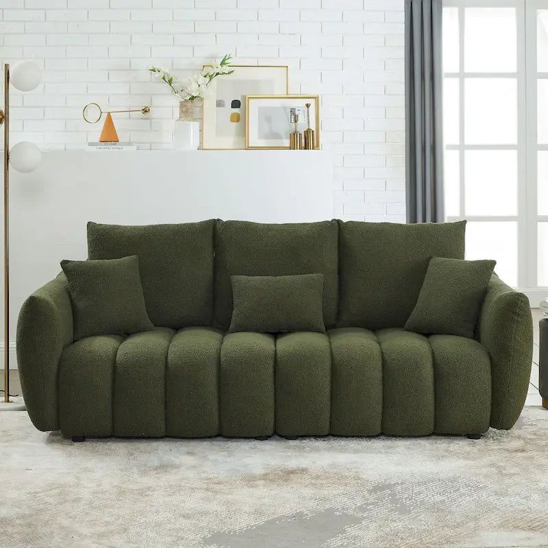 82-inch Teddy Velvet Sofa with Solid Wood Frame and 3 Back Pillows - 750 lb Capacity