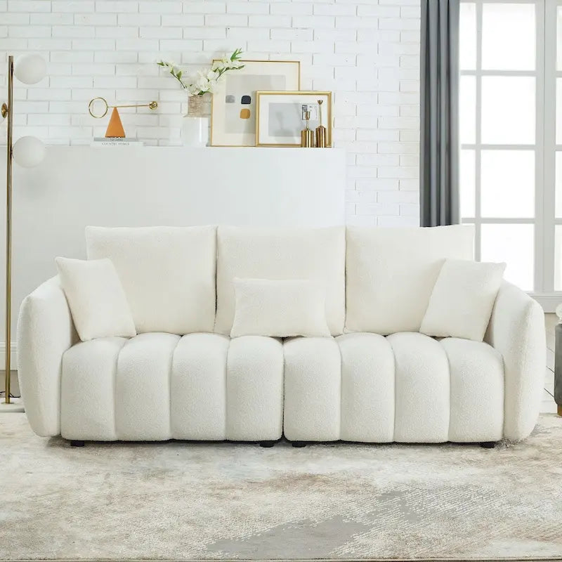 82-inch Teddy Velvet Sofa with Solid Wood Frame and 3 Back Pillows - 750 lb Capacity
