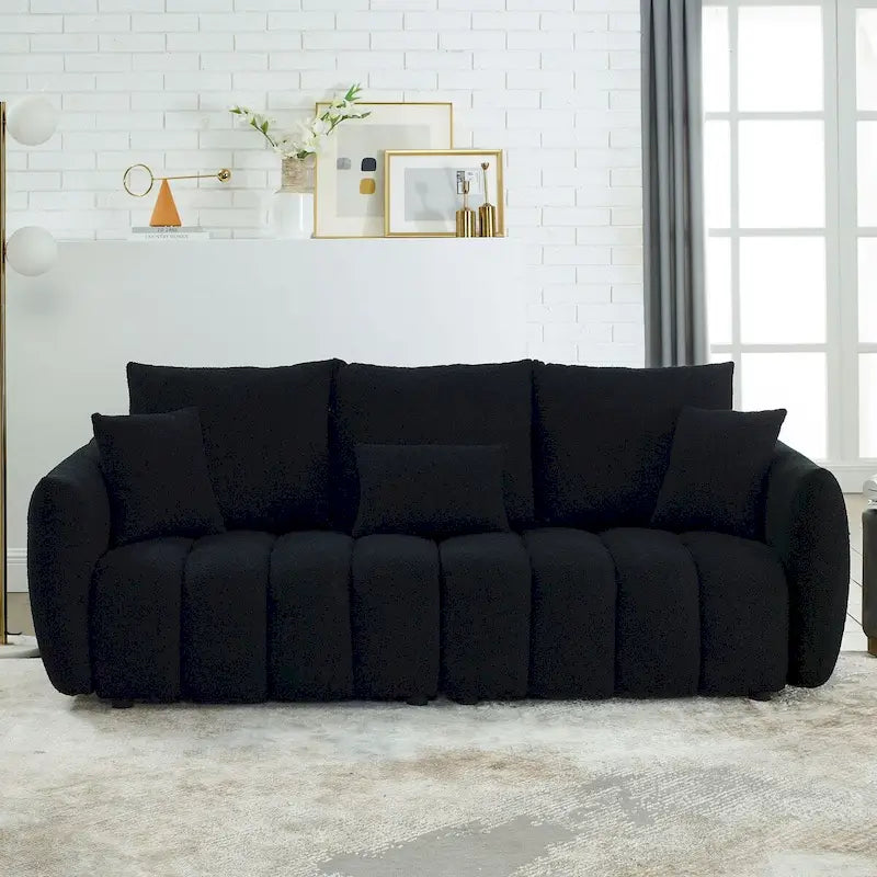 82-inch Teddy Velvet Sofa with Solid Wood Frame and 3 Back Pillows - 750 lb Capacity