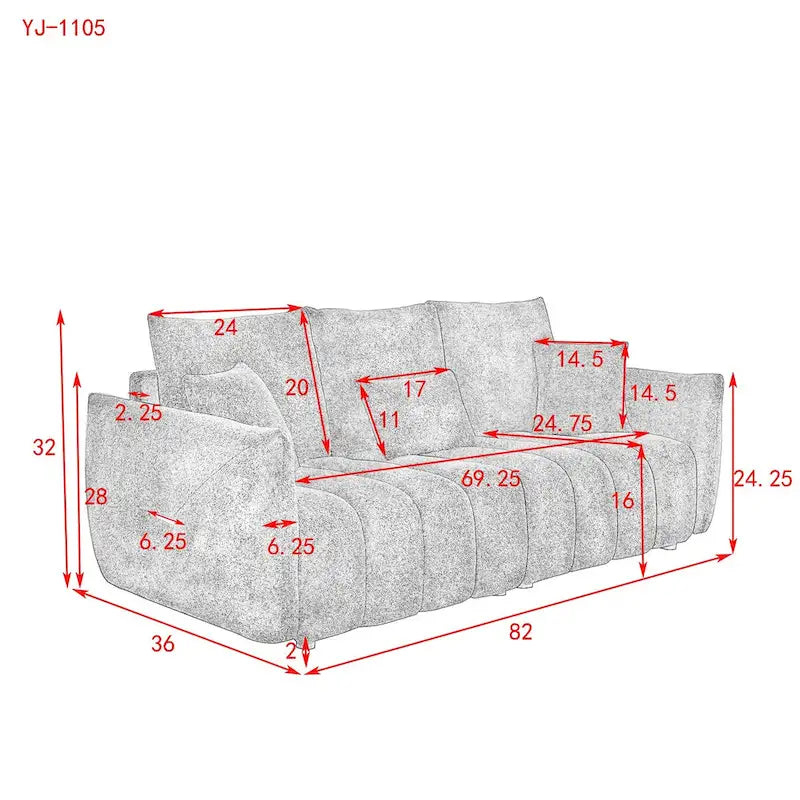 82-inch Teddy Velvet Sofa with Solid Wood Frame and 3 Back Pillows - 750 lb Capacity