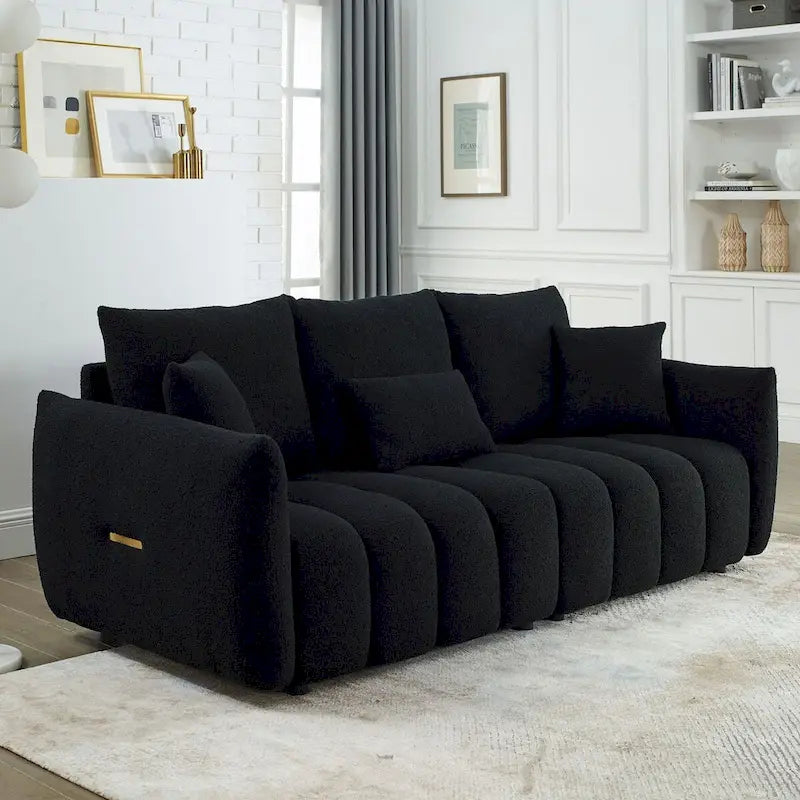 82-inch Teddy Velvet Sofa with Solid Wood Frame and 3 Back Pillows - 750 lb Capacity