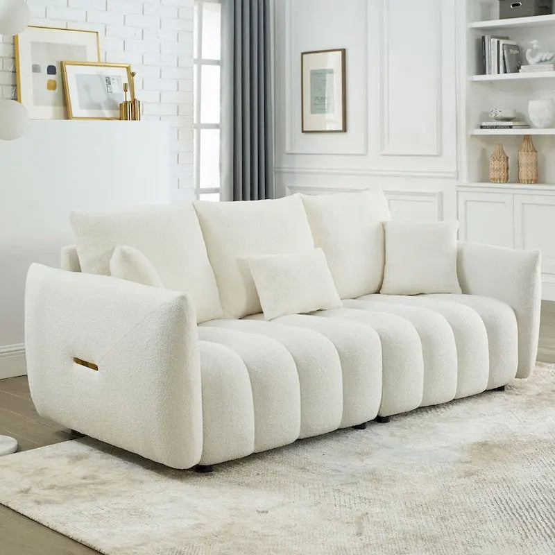 82-inch Teddy Velvet Sofa with Solid Wood Frame and 3 Back Pillows - 750 lb Capacity