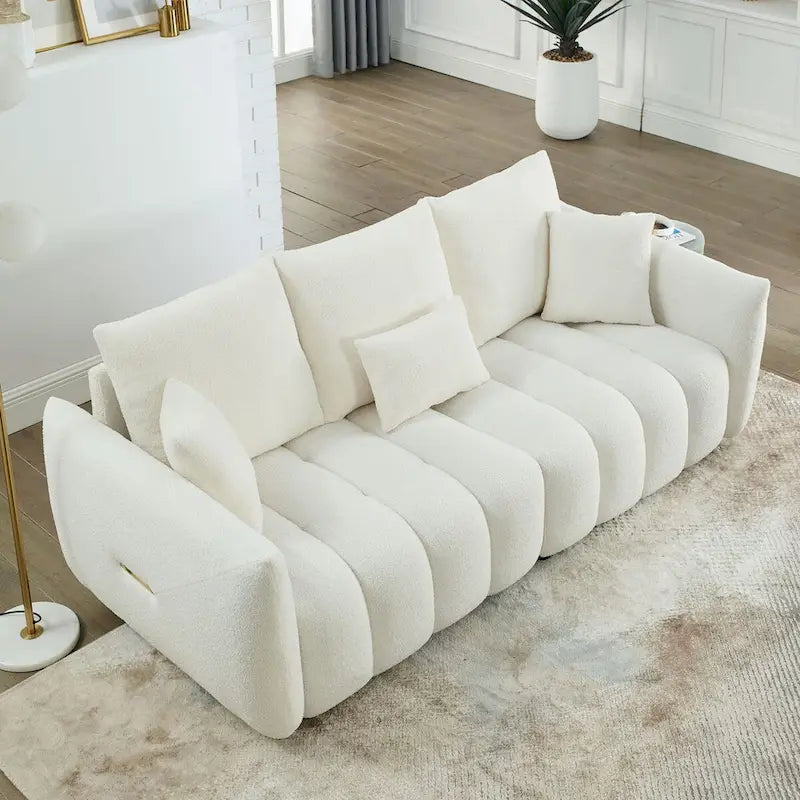 82-inch Teddy Velvet Sofa with Solid Wood Frame and 3 Back Pillows - 750 lb Capacity