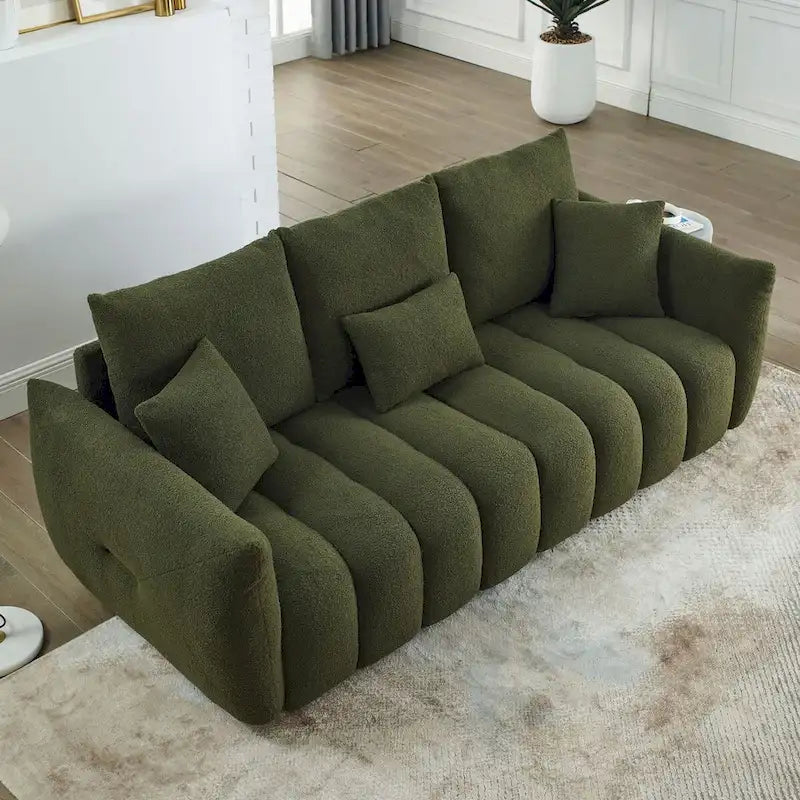 82-inch Teddy Velvet Sofa with Solid Wood Frame and 3 Back Pillows - 750 lb Capacity